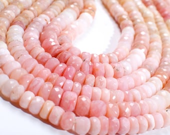 Rondelle d&#39;opale rose, opale péruvienne ombrée rose naturelle, cocarde à facettes de 4-4,5 et 7,5-8 mm pour la fabrication de bijoux, perles de pierres précieuses 12,75 po.