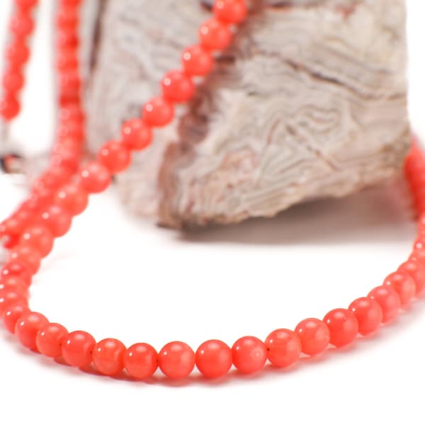 Natural Bamboo Coral 4mm salmon pink pitchy orange color Smooth Round Angel Skin Coral AAA Quality handmade necklace, Beach, boho gift