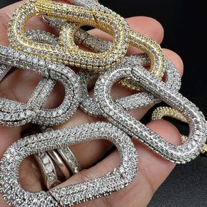 Kubisk zirkonia CZ diamant mikropave tryck-in karbinhake lås dubbelsidig diamantinfattning smyckestillverkning fint rektangulärt lås 1 st, 33 mm L