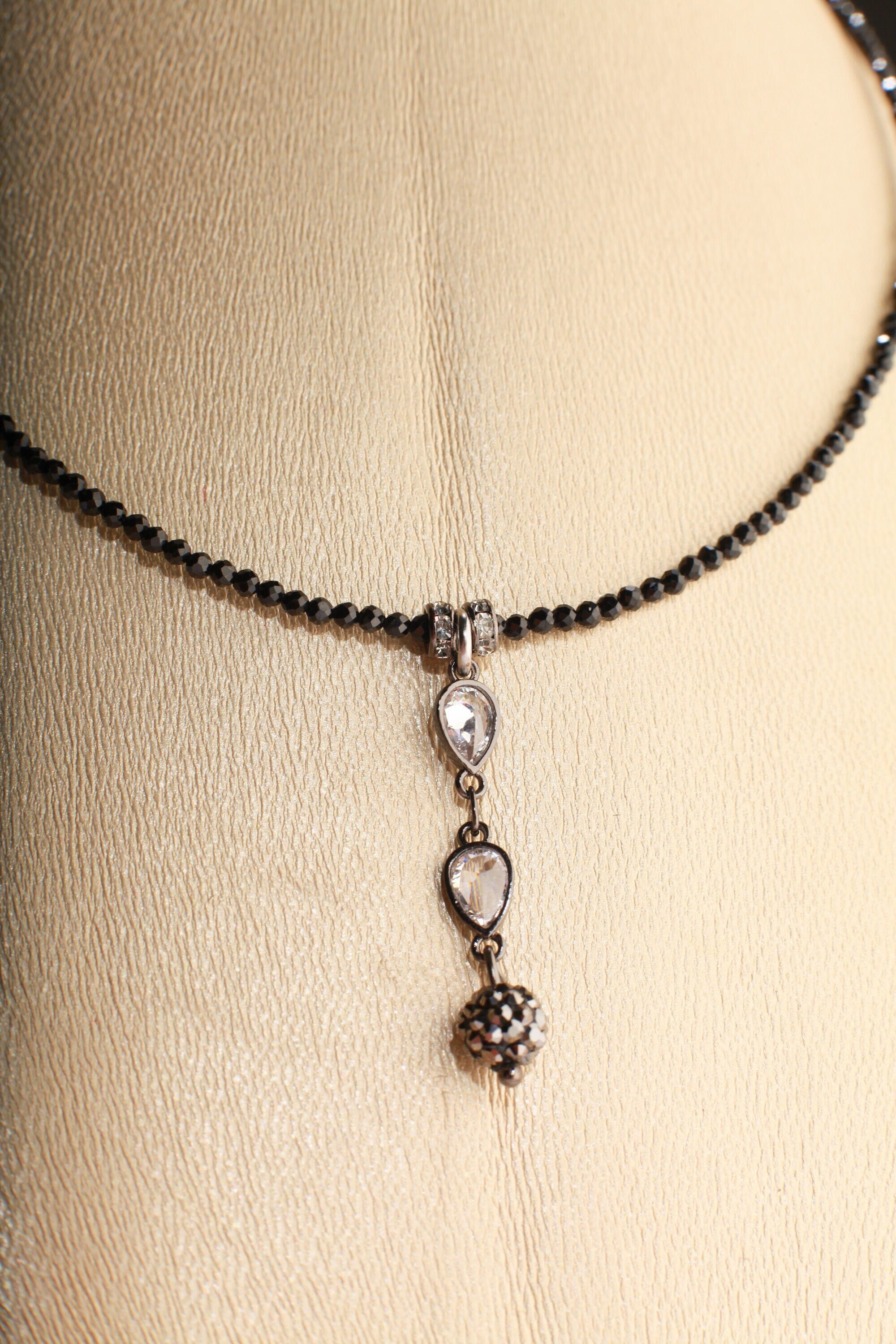Black Spinel Diamond Cut Choker Necklace With Cubic Zirconia