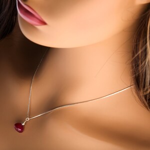 Ruby Necklace Set, Genuine Ruby Drop Briolette Onion Shape and 5" Long Threader Earrings in 925 Sterling Silver Box Chain Necklace