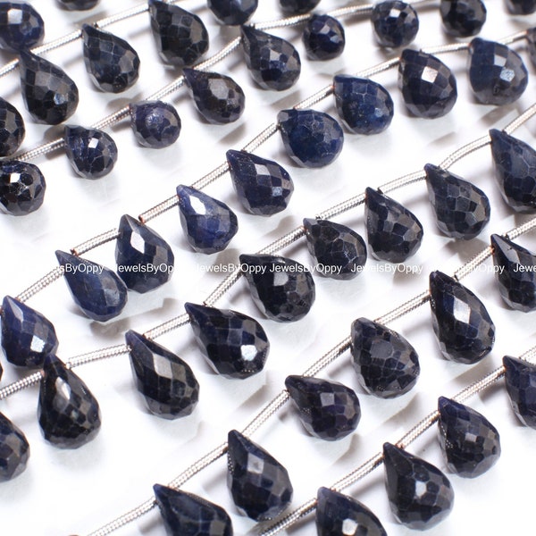 Sapphire Briolette, Natural Blue Sapphire Faceted Teardrop 4x6-5x8mm Gemstone Briolette Jewelry Beads 10 pcs or 20 pcs  Strand