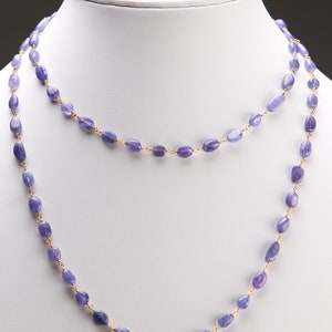 Natural Tanzanite 7-8.5mm oval smooth 18k gold vermeil Wire Wrapped handmade Necklace lobster clasp choker and layered Elegant