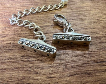 Vintage Marcasite 925 sterling silver multi strand 3loop 15mm long bar with extensions clasp,necklace bracelet making vintage clasp,1 set