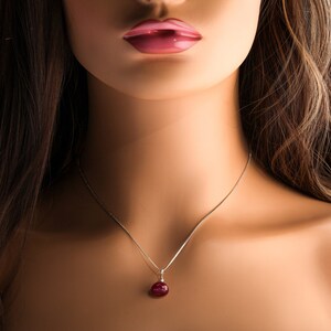 Ruby Necklace Set, Genuine Ruby Drop Briolette Onion Shape and 5" Long Threader Earrings in 925 Sterling Silver Box Chain Necklace