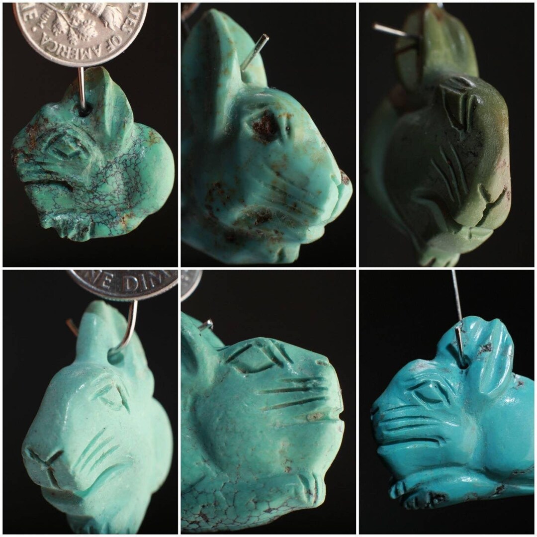 Natural Turquoise Hand Crafted Rabbit Pendant, Top Drilled Miniature ...