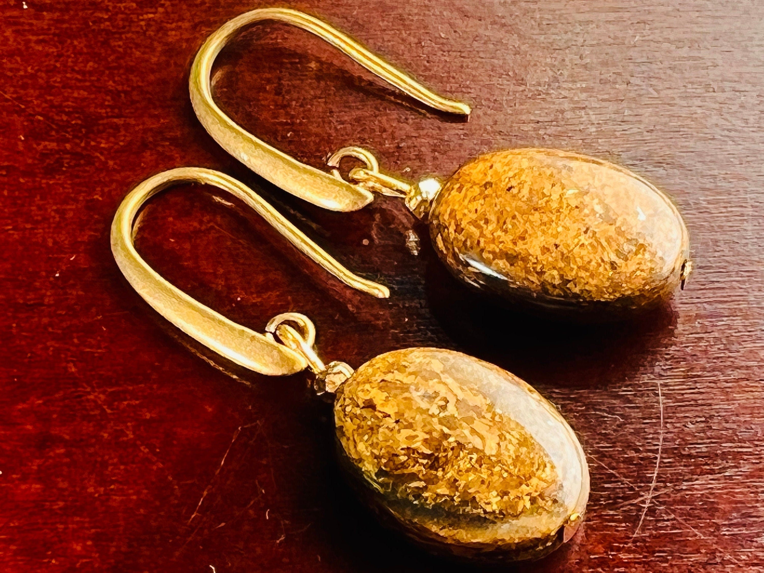 天然ブロンズ石オーバル 12 x 16 mm アンティークブロンズイヤリング 
