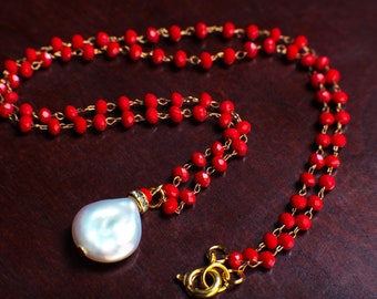 Jewellery Making Gold Rosary Chain Ruby Red Natural Stone beads
