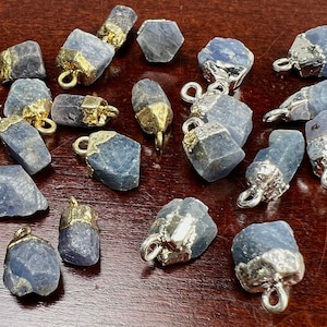 Natural Raw Blue Kyanite Freeform Gemstone with Sterling silver and 22k gold vermeil cap  charms ,pendant dangle, Good luck gems .