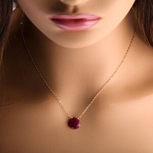Ruby Necklace Set, Genuine Ruby Faceted 12mm Heart Briolette Teardrop Earrings and Necklace in 14K Gold Filled Cable Chain & Kidney Earwire