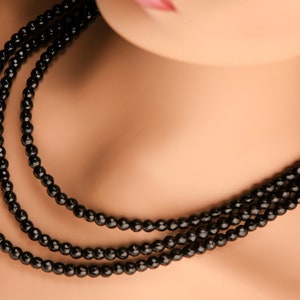 Black Onyx 6mm Faceted round 3 Line Adjustable Necklace, Natural Black Onyx Gemstone Black Beads 18.5&quot; Layering Necklace with 2&quot; Extender