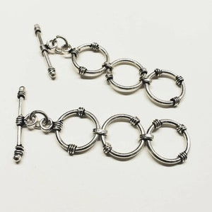925 sterling Bali silver 3 ring adjustable toggle clasp .14mm each circle . Jewelry making clasp of  1 set .