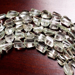 Green Amethyst Raw Free Form Faceted Cut, 9x10-10x13mm Green Prasiolite Jewelry Making Gemstone Beads 7.75&quot;