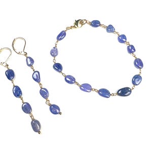 Natural Tanzanite 7-8.5mm oval smooth 18k gold vermeil Wire Wrapped handmade bracelet and earrings Elegant gift
