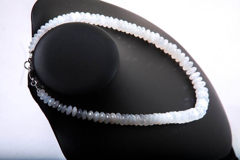 Natural Mystic Moonstone German Cut Graduated Faceted Rondelle Gemstone 17 Necklace