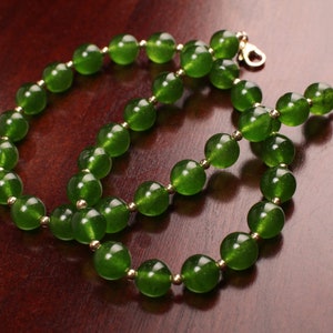 Genuine Green Jade, Taiwan Jade 10mm Round Gold ball clasp High Quality Jade 16&quot;- 34&quot; Necklace