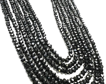 Colar de espinélio preto genuíno de 7 linhas, pedra preciosa microfacetada de 3 mm, 7 linhas com fio ajustável.