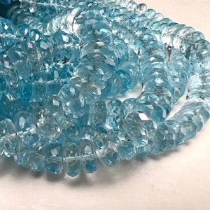Natural Swiss Blue Topaz Faceted AAA+ Gem Quality Clear Rondelle Gemstone Jewelry Making Bead ,7-7.5mm, 7.5-8mm,8-8.5, 8.5-9mm, 9-9.5mm