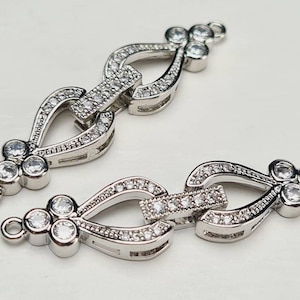 Cubic Zirconia CZ Diamond style micro Pave Sterling Silver rhodium Fancy Clasp 40mm long. High End Jewelry Making, Folding clasp