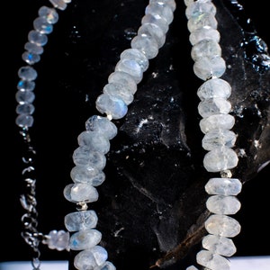 Natural Rainbow Moonstone Graduated 6-9mm Faceted Roundel Gemstone Necklace with 2&quot; Extension, June Birthstone, Precious Gift For Her
