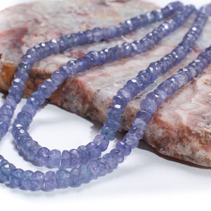 Natural Tanzanite Faceted Rondelle 3.5-5mm Beads 2 Stranded Adjustable Threaded 16&quot; plus 8” Necklace AAA quality