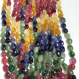 Natural Multi Sapphire Ruby Emerald Smooth Oval  Gemstone Beads for Jewelry making Beads