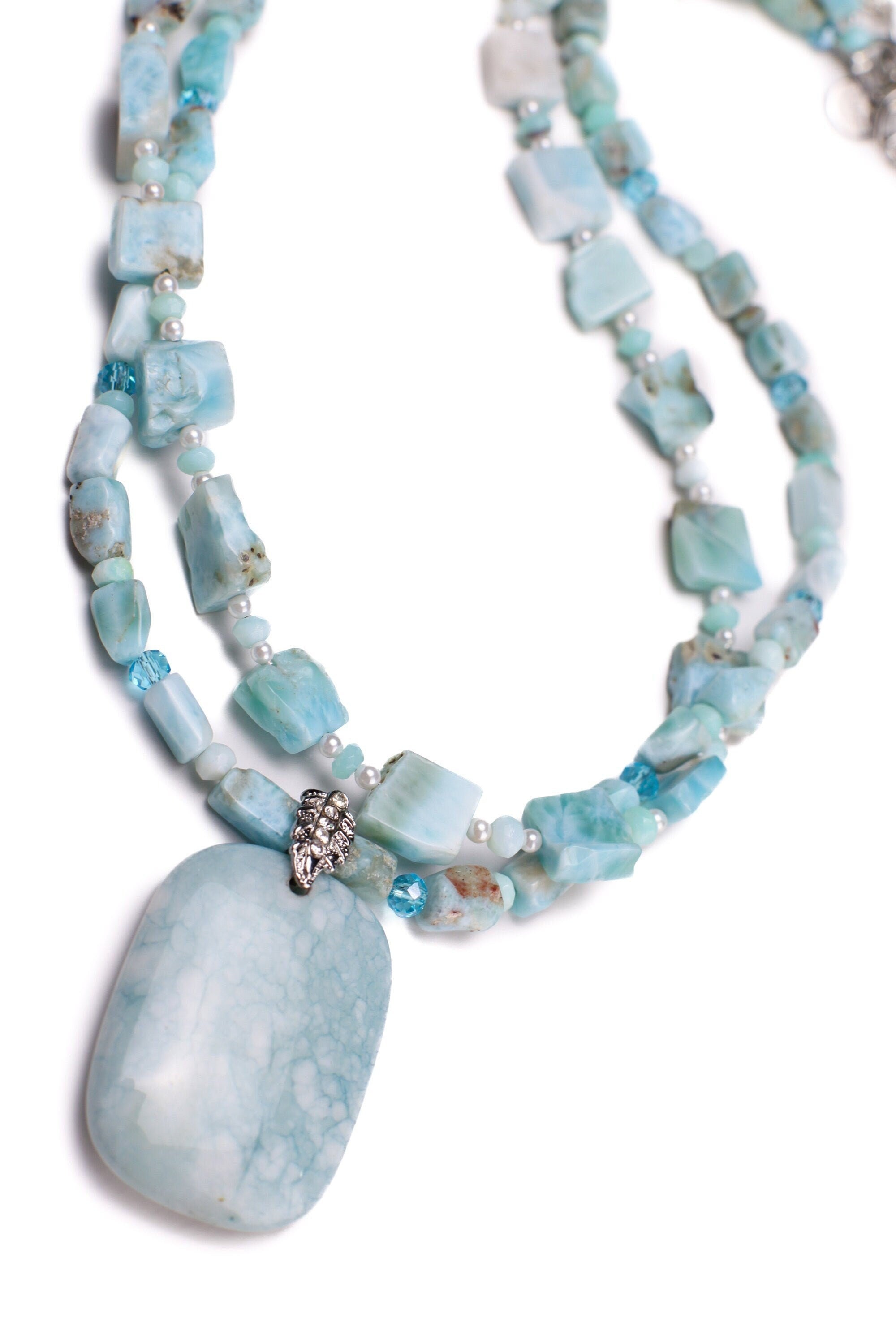 Collana Con Ciondolo A Doppia Punta In Larimar Naturale E Argento 925 – Lunghezza 50 Cm, Gioiello Artigianale - 4