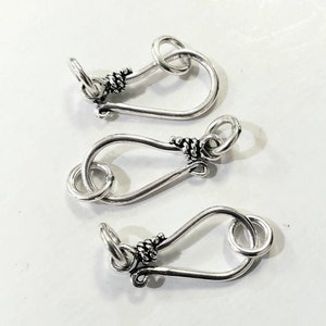 925 Sterling Silver Bali Hook  clasp. 20mm long hook , plus include 2 side Jump ring, handmade, vintage jewelry making clasp 1 set or bulk
