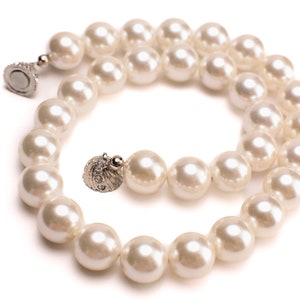 White South Sea Shell Pearl 14mm Necklace: Silver Clasp Bridal Necklace