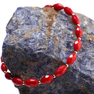 Bamboo Coral Faceted Rice Oval Genuine AAA Quality Bracelet with 14K Gold Filled Spacer and Clasp, 7&quot; plus 1.5&quot; Extender, good luck gift