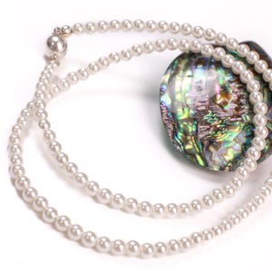 White South Sea shell Pearl Necklace 4mm Round Statement Necklace 14&quot;- 42&quot; Bridal, Gift for Her