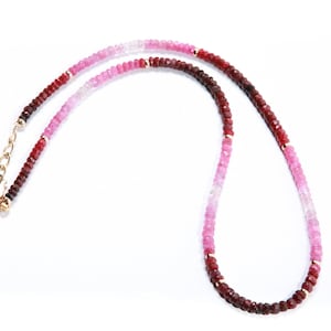 Natural AAA 3-3.5mm Ruby Ombre Shaded 14K Gold Filled Spacers & Clasp Necklace, July Birthstone, Mother&#39;s Day, Valentine, Precious Gift
