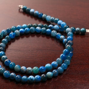 Natural Apatite Blue 5mm Smooth Round gemstone beaded necklace beautiful blue stripe beaded choker or layer necklace