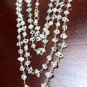 Herkimer Diamond 4x5.5-6.5mm Raw Beaded Wire Wrap 18k Gold vermeil Necklace DoubleTerminated Sparkly Clear AAA High Quality Herkimer Diamond