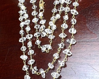 Herkimer Diamond 4x5.5-6.5mm Raw Beaded Wire Wrap 18k Gold vermeil Necklace DoubleTerminated Sparkly Clear AAA High Quality Herkimer Diamond