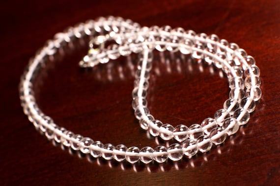Natural Rock Crystal 6mm Smooth Round Silver Choker, Layering Necklace, Soothing gem Crystal Quartz, Energy,  Necklace