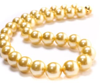 Golden Yellow South SeaShell Pearl 14mm Large High Luster Statement Necklace, Bridal, Gift for Her