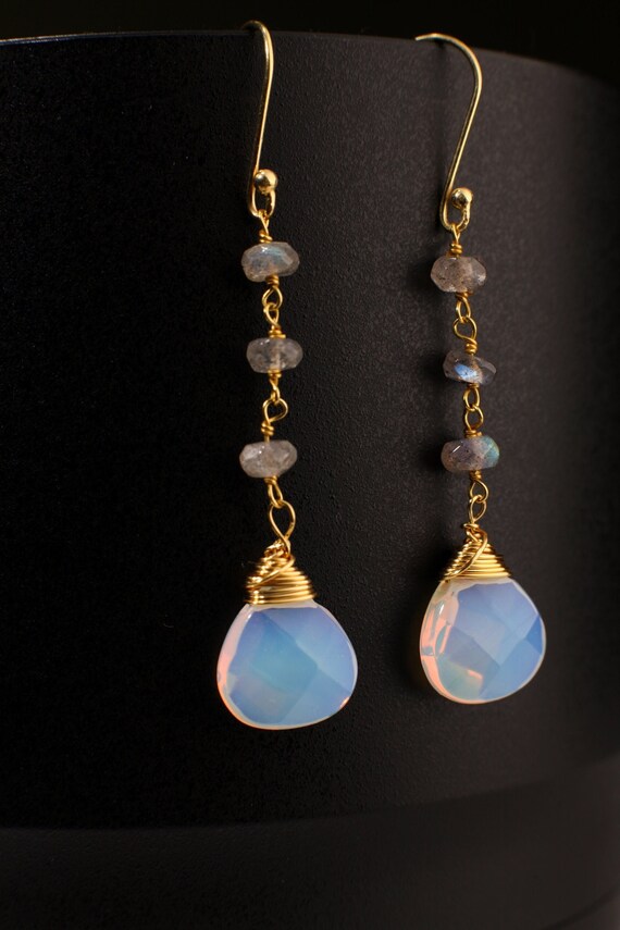 Labradorite Wire Wrapped Dangling Opalite 12mm Fa… - image 4