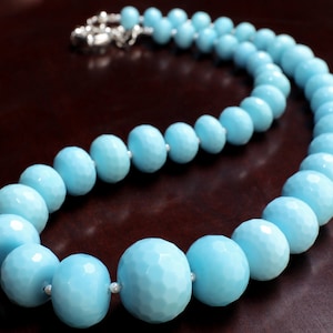 Turquoise Blue Quartz Faceted Graduated Rondelle 20.5&quot; Necklace