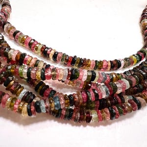 Natural Multi Watermelon Tourmaline 4-4.5mm heishi cut washer roundel  beads  AAA quality Jewelry Making, healing Beads 4”,8” strand