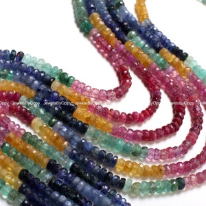 AAA Natural Multi Sapphire Rondelle 4.5-5.5mm Shaded Rainbow Micro Faceted Diamond Cut Roundel Gemstone DIY Jewelry Beads