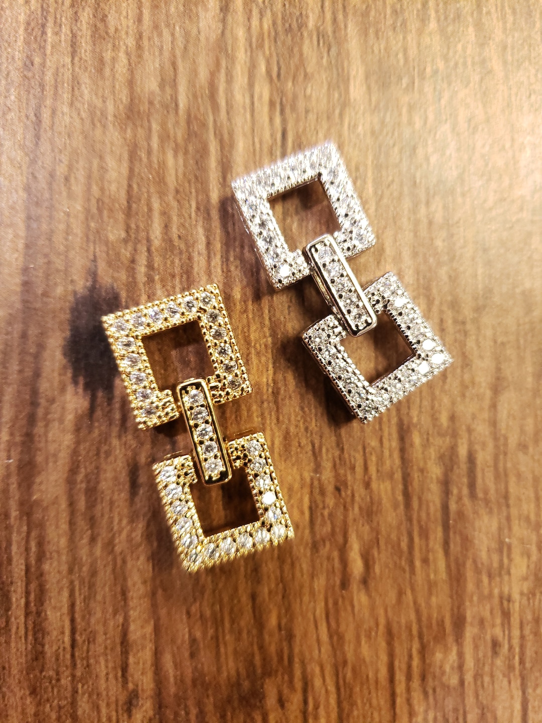 Cubic Zirconia CZ Diamond Micro Pave Sterling Silver Rhodium Square