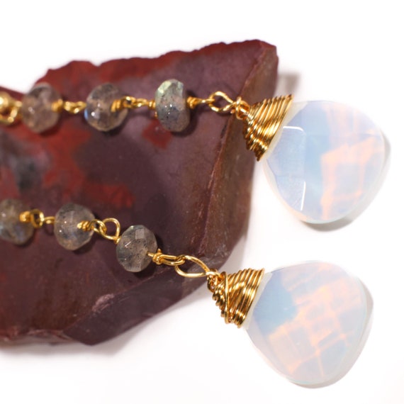 Labradorite Wire Wrapped Dangling Opalite 12mm Fa… - image 6