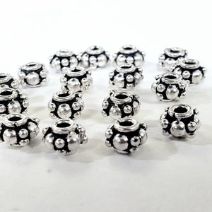 925 Sterling Silver Bali bead 5x7mm roundel, vintage handmade spacer, heavy weight, sell by 6 pieces.