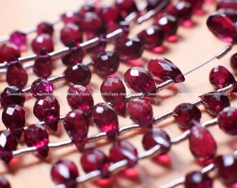 Rhodolite Garnet AAA Micro Faceted 4x6-5x7mm Briolette Tear Drop,Jewelry Making Rich Merlot color,Rare Mozambique garnet, January Birthstone