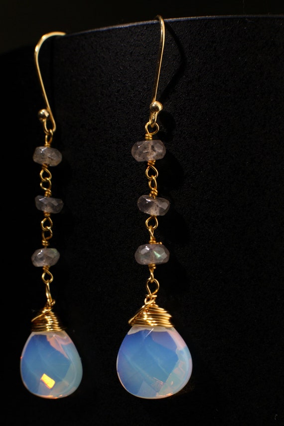Labradorite Wire Wrapped Dangling Opalite 12mm Fa… - image 7