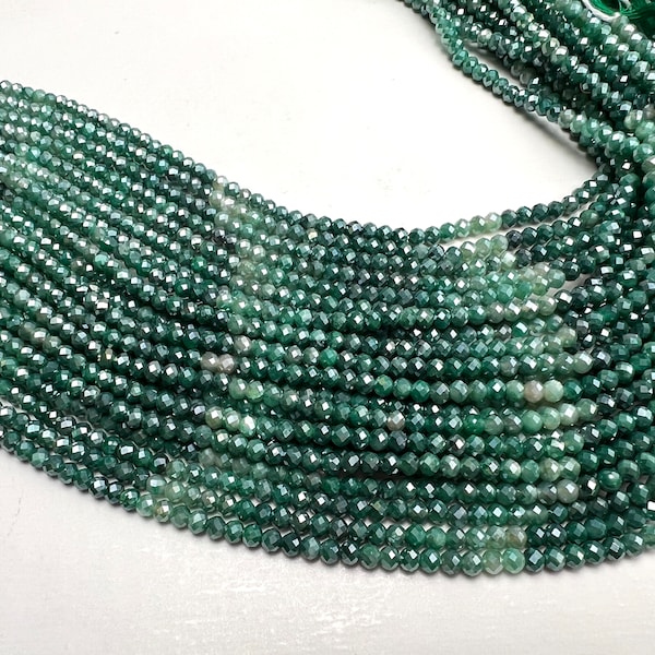 Genuine Moonstone Emerald Green mystic High Quality Faceted Roundels in 3.8-4mm Gemstone Beads 12” strand