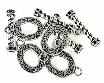 Lot De 3 Fermoirs à Bascule Bali – Cuivre Massif Plaqué Argent, 28x18 Mm, Fabriqué Inde