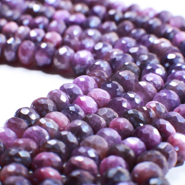 Moonstone Rondelle, Genuine Moonstone Mystic Purple Coated High Quality Faceted Roundels in 8-9mm Gemstone Beads 4" and 8"Strand