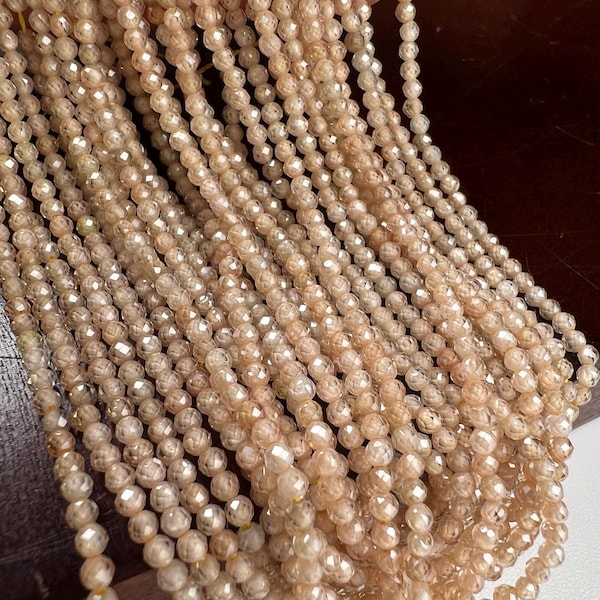 Natural brown Zircon  Micro Faceted 2mm Round AAA quality Gemstone Beads 14" Strand. Very sparkly heavy weight